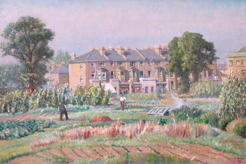 Dodd, Francis, 1874-1949; Gardens at Hammersmith Allotments